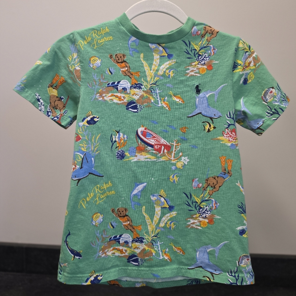 Ralph Lauren Green Ocean Print Kids Tee